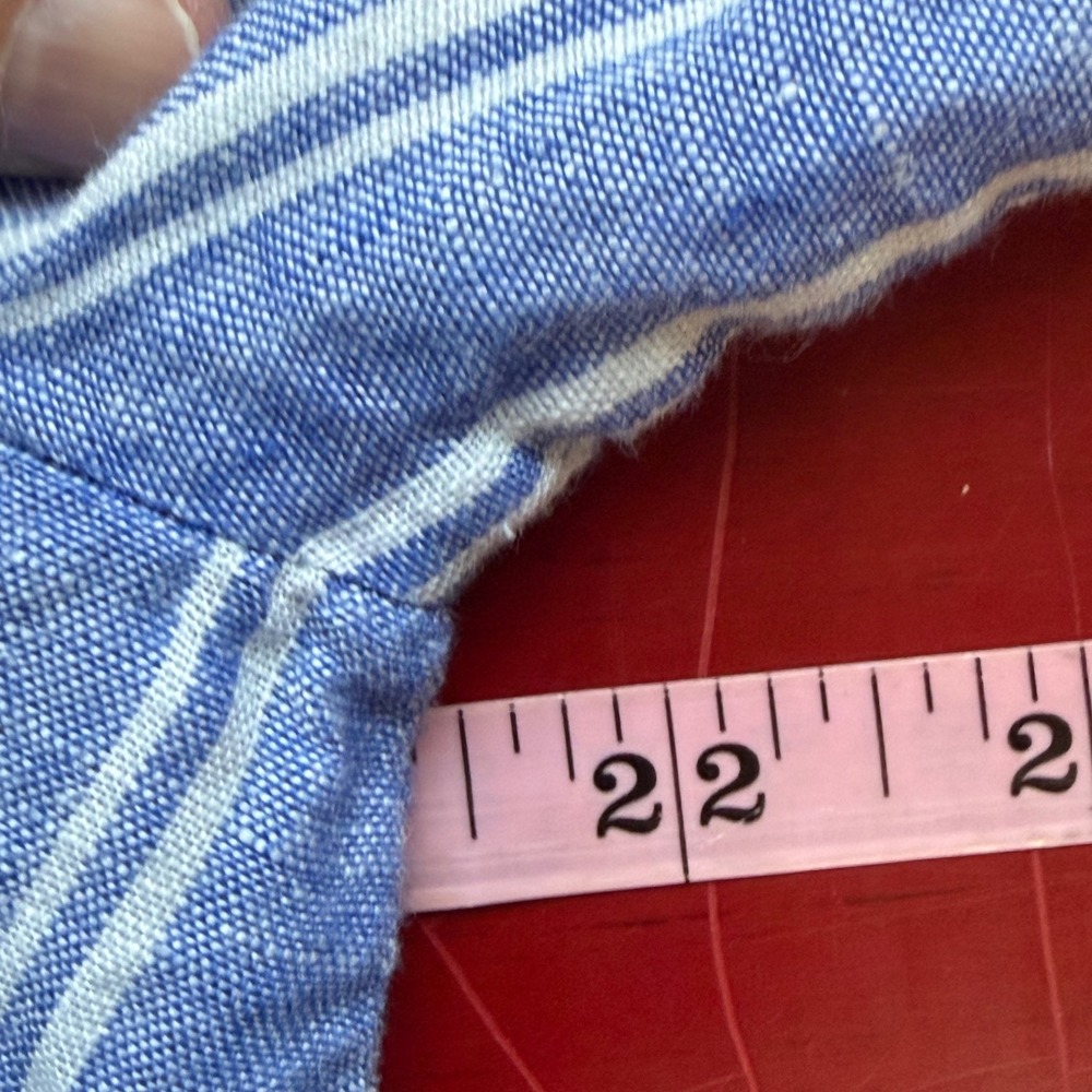 Talbots Linen Blouse Petite Medium Blue White Stripe Boho Peasant Top - Picture 6 of 8